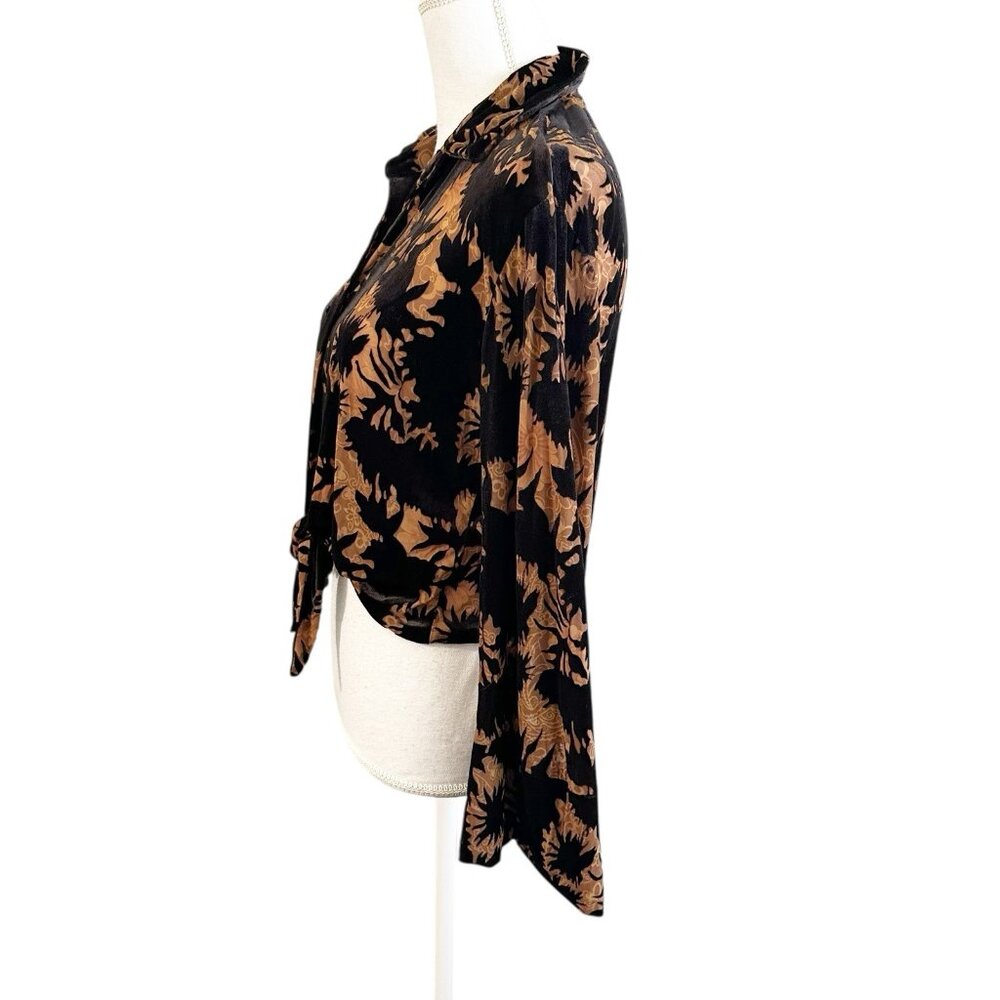 Zara Womens Velvet Burnout Button Down Blouse Size Small Hippie Bell Sleeve - Picture 3 of 6